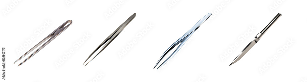 Set of four stainless steel precision tools for various applications. Set of four stainless steel precision tools for various applications.