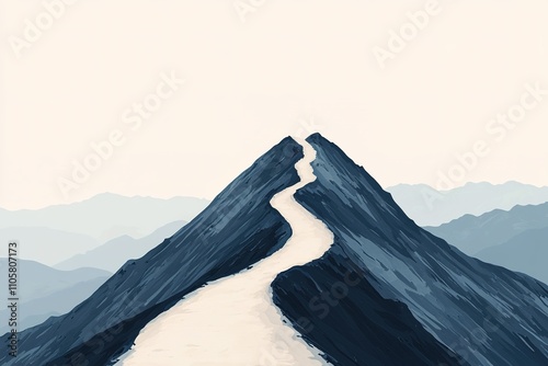 Snowy mountain path winding through peaks