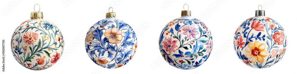 set of a ornament with porcelain pattern isolated on a transparent background