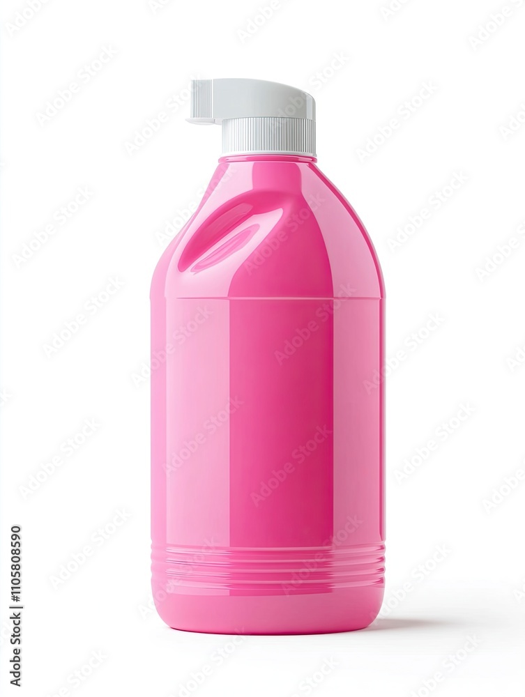 Pink plastic bottle with white cap isolated on white background for liquid detergent or cleaning agent. Pink plastic bottle with white cap isolated on white background for liquid detergent or cleaning agent.