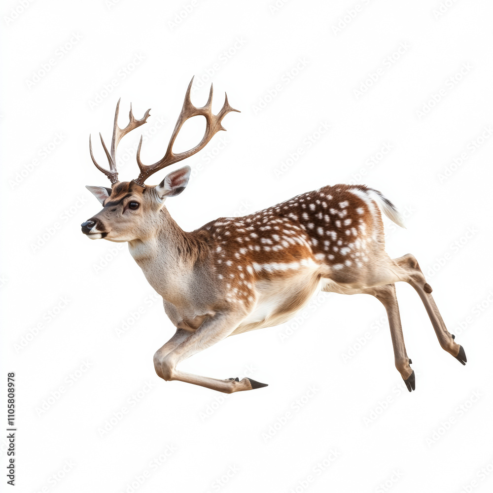 A deer suspended in air, high resolution, dramatic lighting, isolated white background A deer suspended in air, high resolution, dramatic lighting, isolated white background