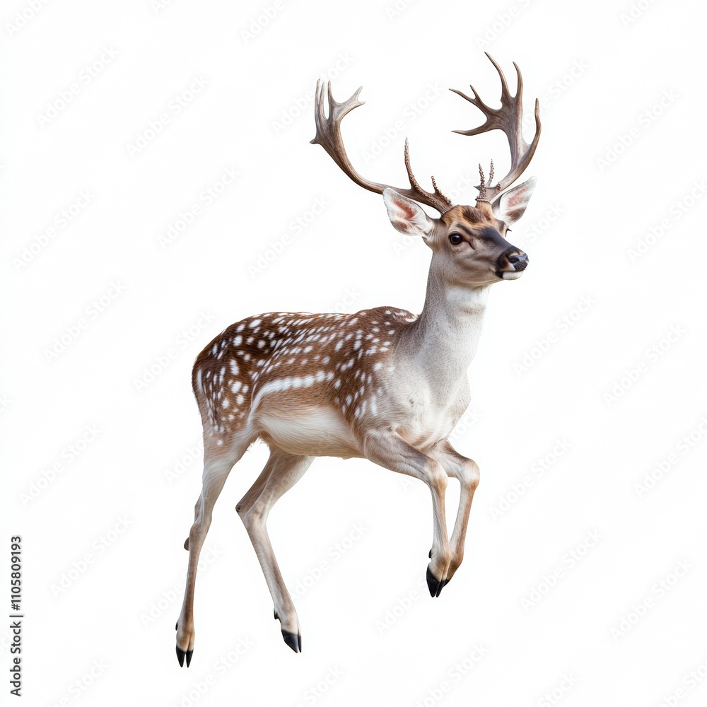 A deer suspended in air, high resolution, dramatic lighting, isolated white background A deer suspended in air, high resolution, dramatic lighting, isolated white background