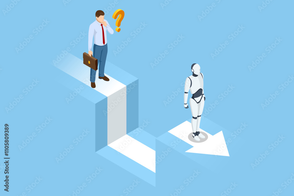 Isometric Robots excel at data processing and business analysis, surpassing humans in speed and accuracy. Creating intelligent solutions for business needs. Robot surpasses man Isometric Robots excel at data processing and business analysis, surpassing humans in speed and accuracy. Creating intelligent solutions for business needs. Robot surpasses man