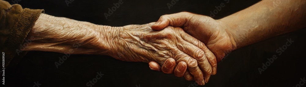 Fototapeta premium A close-up of two hands, symbolizing connection, support, and unity between generations.