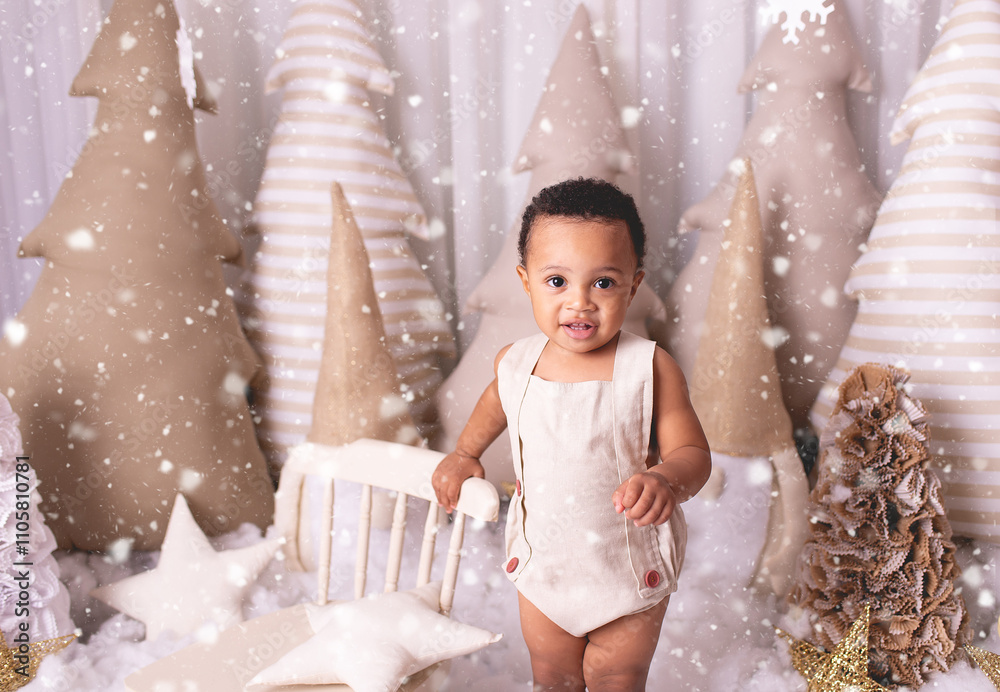 baby boy posing for photo with Christmas background baby boy posing for photo with Christmas background