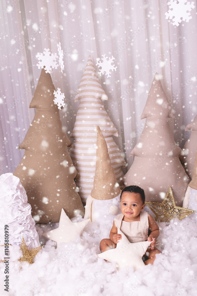 baby boy posing for photo with Christmas background baby boy posing for photo with Christmas background