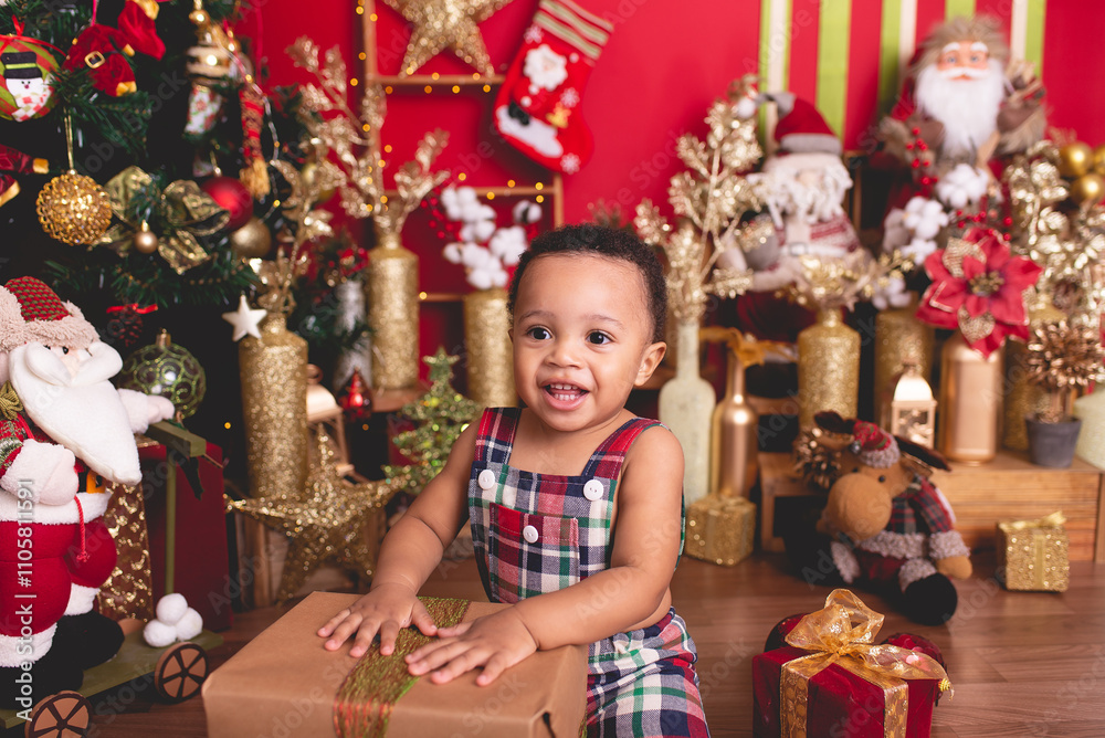 baby boy posing for photo with Christmas background baby boy posing for photo with Christmas background