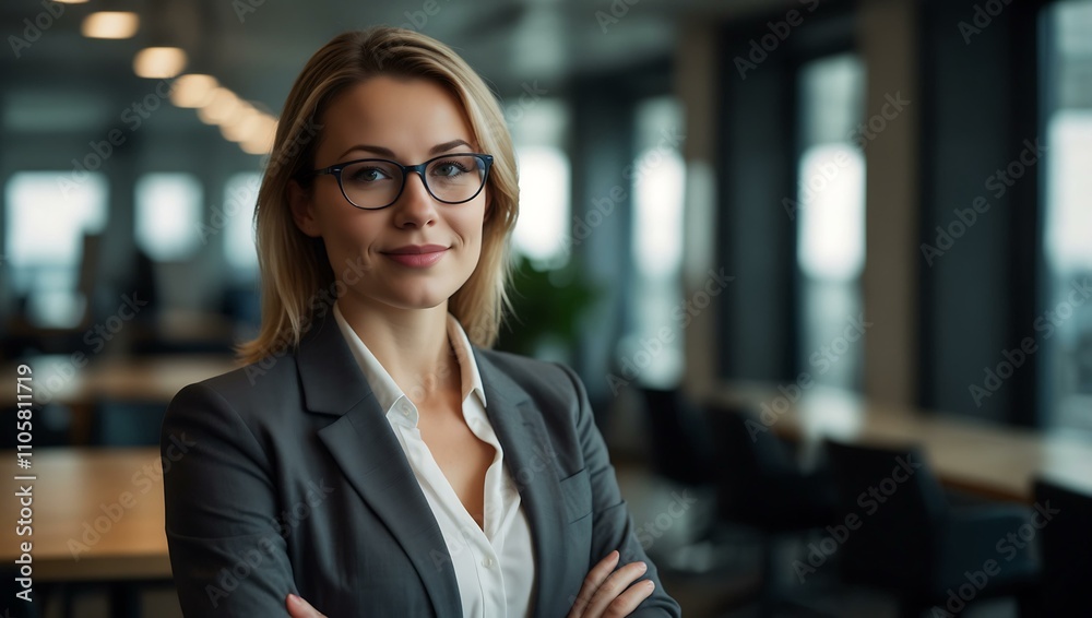 Confident businesswoman in a tech-inspired environment. Confident businesswoman in a tech-inspired environment.