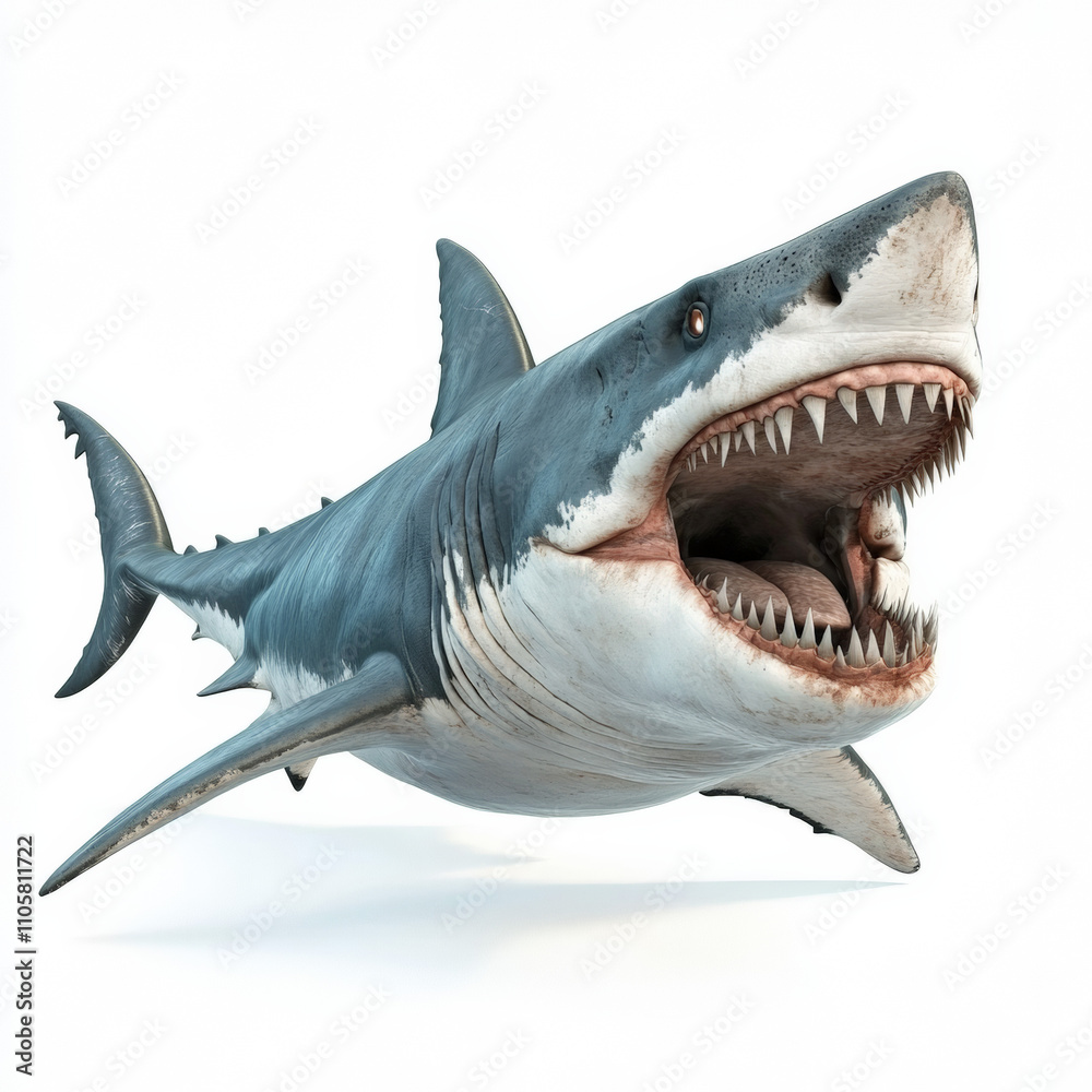 Naklejka premium A realistic photo of a megalodon on a white background. 