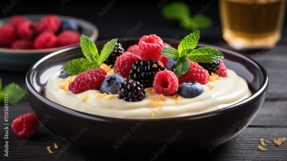 Delicious Creamy Yogurt Parfait with Fresh Raspberries, Blackberries, and Blueberries Delicious Creamy Yogurt Parfait with Fresh Raspberries, Blackberries, and Blueberries