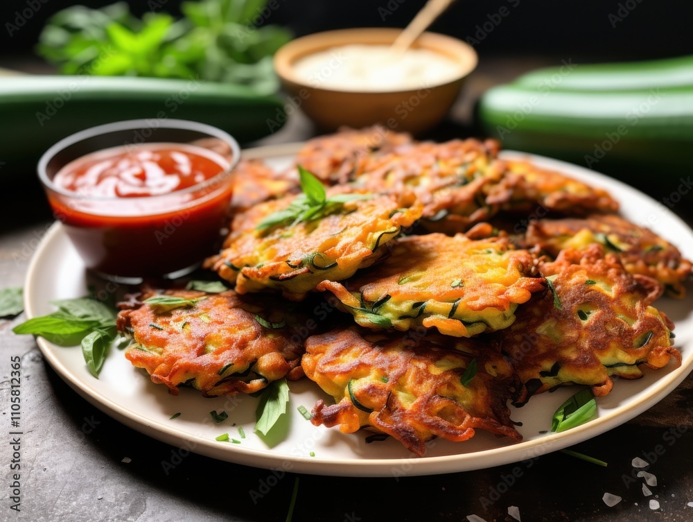 Crispy Zucchini Fritters, Basil, Marinara Sauce, Summer Recipe Crispy Zucchini Fritters, Basil, Marinara Sauce, Summer Recipe