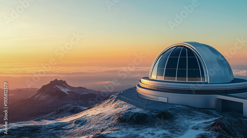 a stunning, high-quality image of a modern observatory with a sleek, futuristic design photo