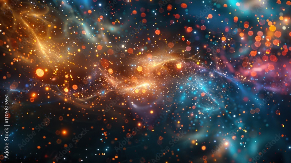 Abstract cosmic nebula with vibrant colors and glowing particles. Abstract cosmic nebula with vibrant colors and glowing particles.