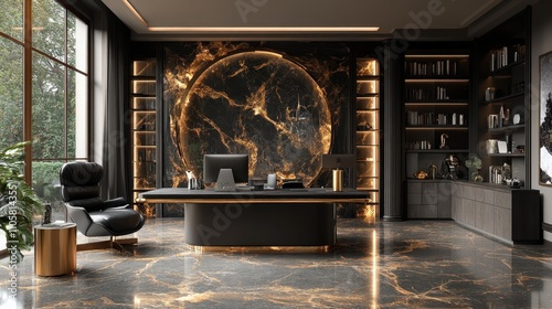 Elegant Luxury Office with Marble Accents. Generative AI photo