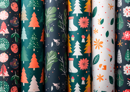 illustrations of Christmas motifs for Wrapping paper and background