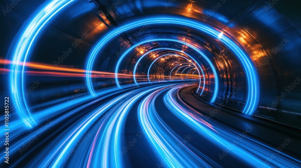 Illuminated Tunnel With Light Trails Showing Speed Illuminated Tunnel With Light Trails Showing Speed