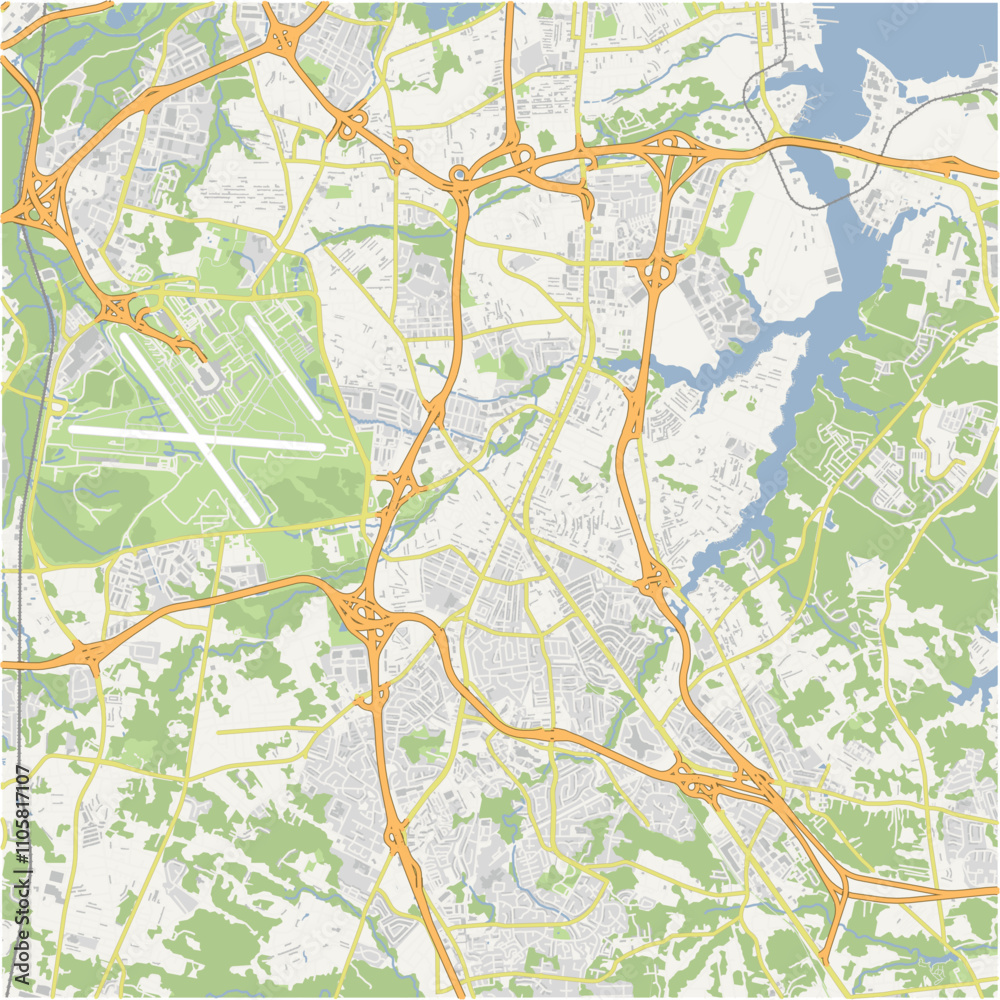 Fototapeta premium Map of Glen Burnie in Maryland in a normal road map style. Contains layered vector with roads water, parks, etc.