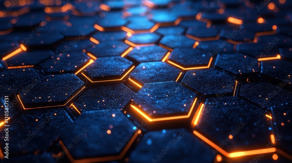 Fototapeta premium Futuristic Hexagonal Pattern with Glowing Lines and Sparkling Texture Background