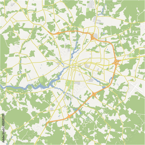 Map of Salisbury in Maryland in a normal road map style. Contains layered vector with roads water, parks, etc.