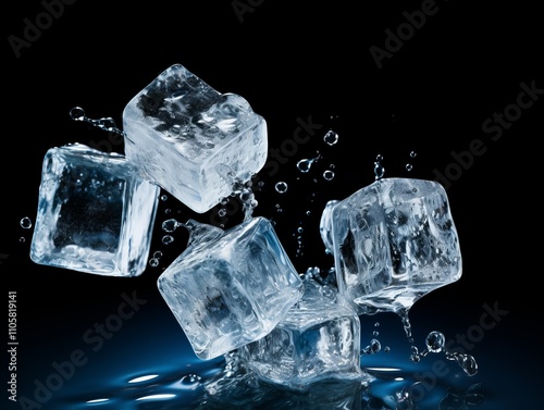 Ice Cubes Splashing in Water: A Refreshing Visual photo