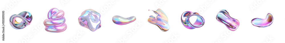 Obraz premium Colorful abstract shapes in iridescent hues creating a whimsical and vibrant effect.