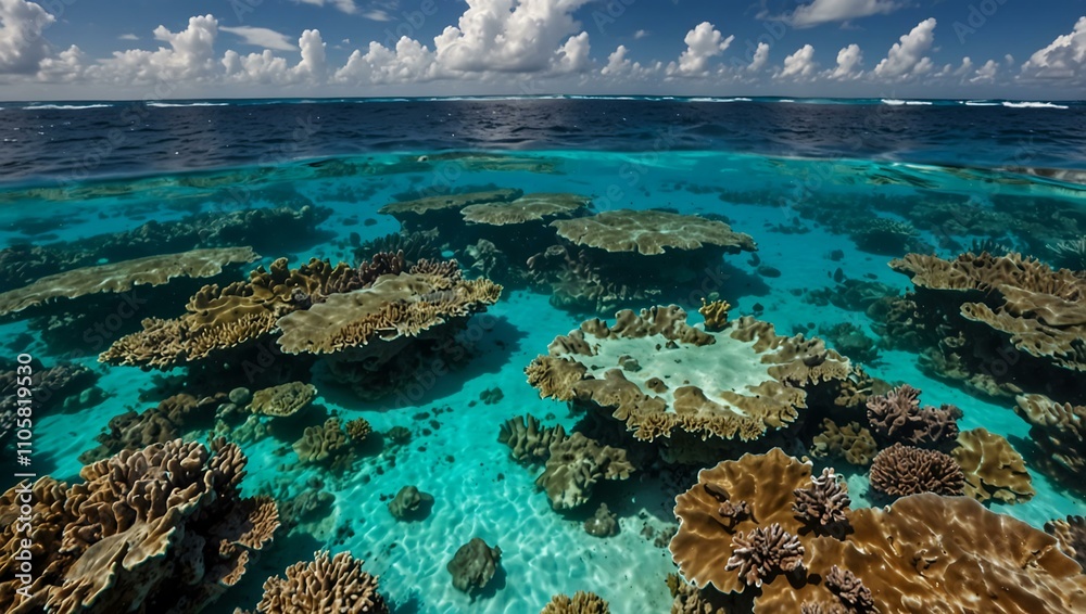 Fototapeta premium Coral reef seascape in turquoise waters of the Caribbean.