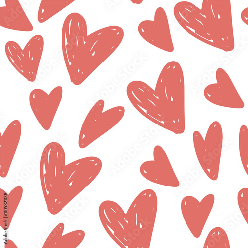 Hand drawn pattern hearts on a white background for decoration, vector illustration