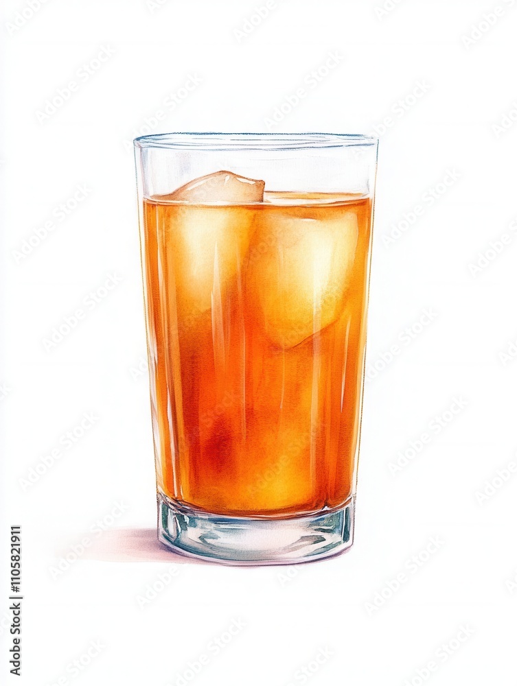 A tall glass filled with ice and a refreshing amber drink, perfect for quenching thirst on a hot day. A tall glass filled with ice and a refreshing amber drink, perfect for quenching thirst on a hot day.