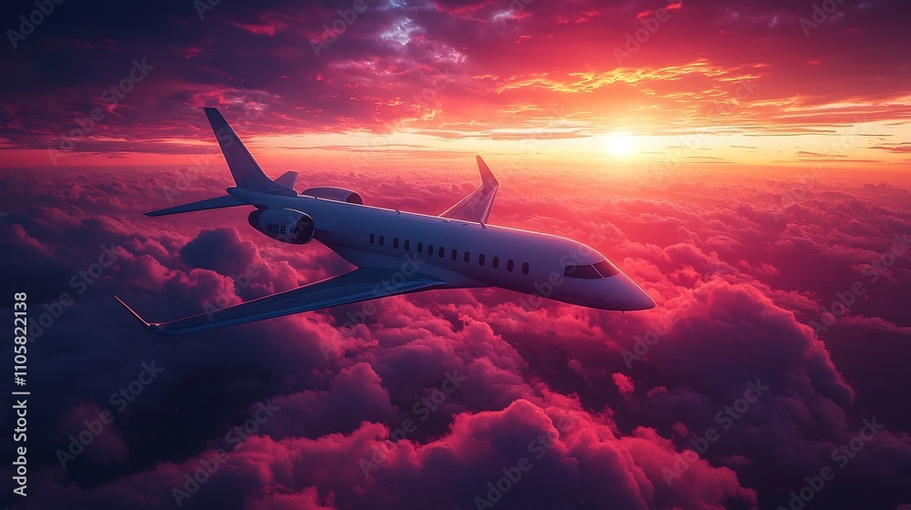 Sleek Futuristic Airplane Glides Through Vibrant Sunset Sky Symbolizing Aviation Innovation Sleek Futuristic Airplane Glides Through Vibrant Sunset Sky Symbolizing Aviation Innovation