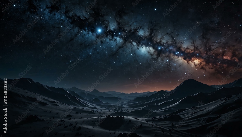 Cosmic landscape with waves of stars and dark space.