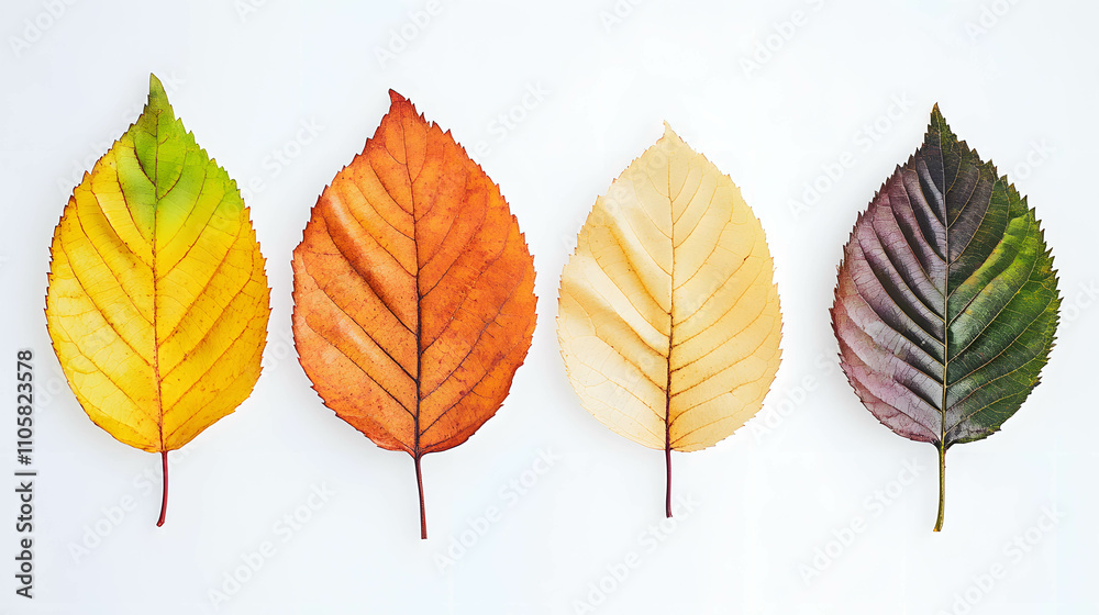 Obraz premium Four Leaves Depicting Seasonal Transition