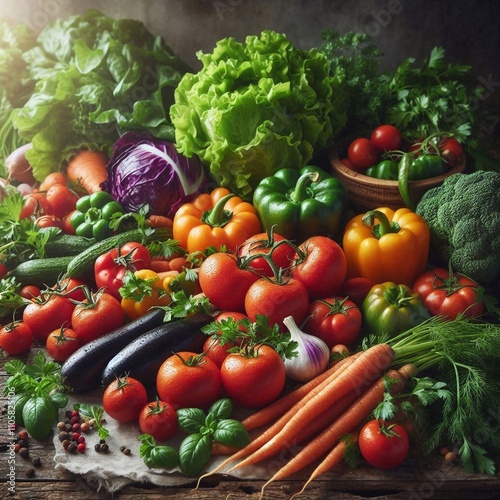 Vibrant Farm-Fresh Vegetables on a Rustic Wooden Table