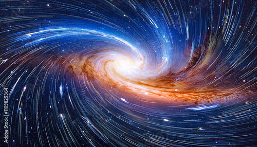 view from space to a spiral galaxy and stars. Universe filled with stars photo