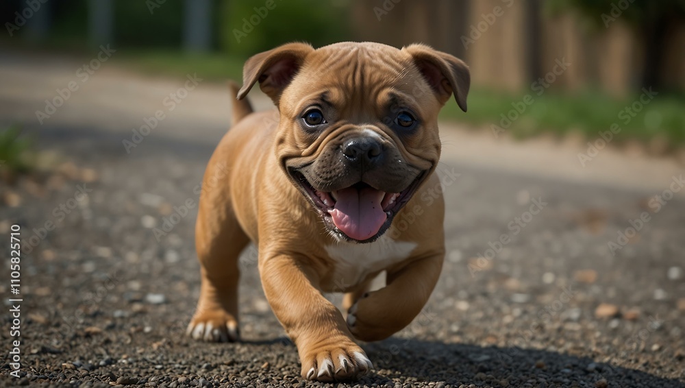 Fototapeta premium Cute American Bully puppy in a playful moment.