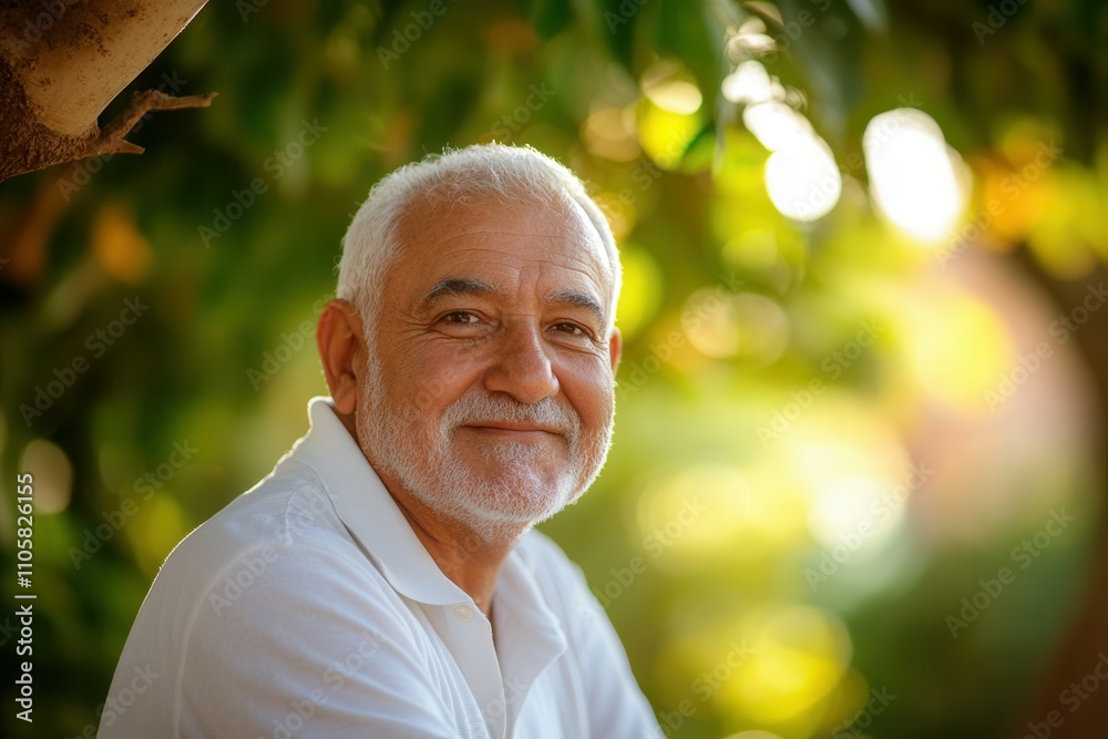 A cheerful elderly man with a white beard enjoys a warm, sunny afternoon in a lush garden. The greenery and soft light create a serene atmosphere, reflecting joy and contentment in his expression. A cheerful elderly man with a white beard enjoys a warm, sunny afternoon in a lush garden. The greenery and soft light create a serene atmosphere, reflecting joy and contentment in his expression.