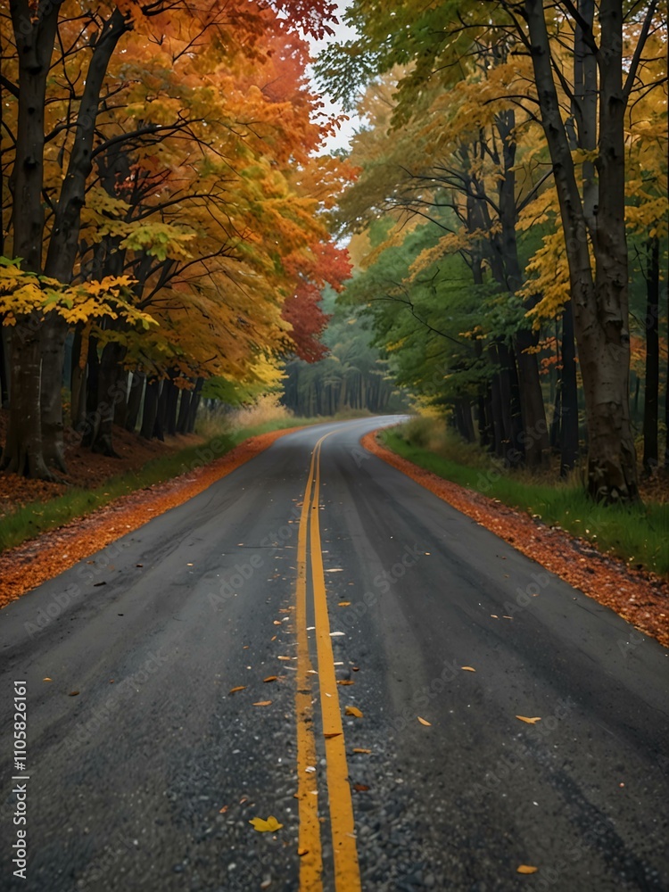 Obraz premium Country road with colorful autumn leaves.