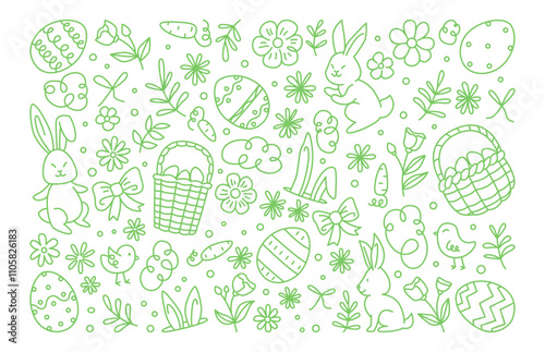 Easter Doodle Pattern with Bunnies and Eggs