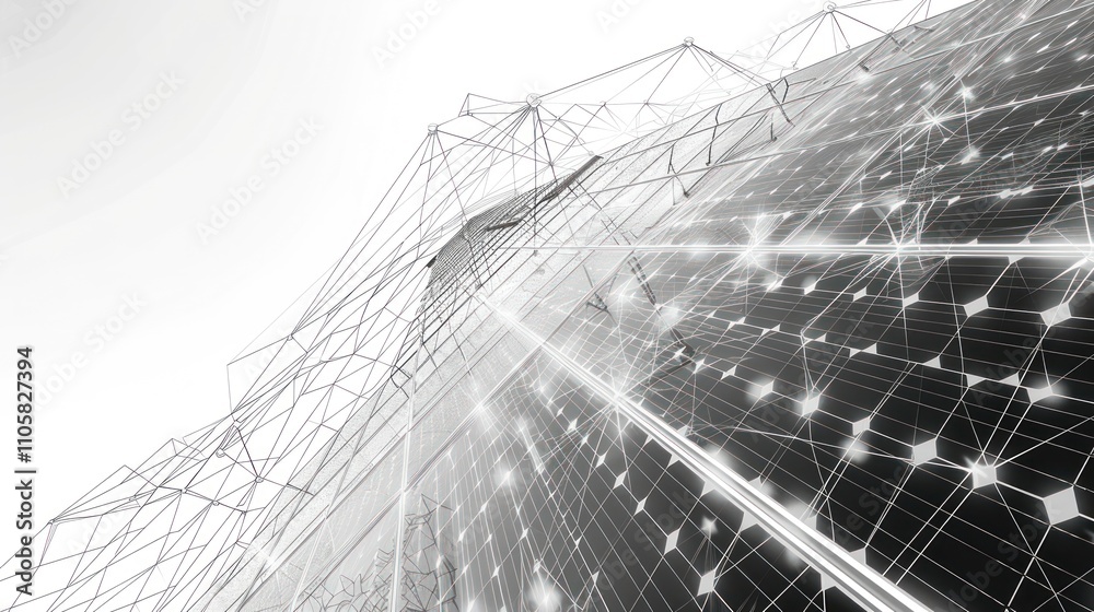 Futuristic skyscraper with integrated solar panels, energy efficiency concept. Futuristic skyscraper with integrated solar panels, energy efficiency concept.