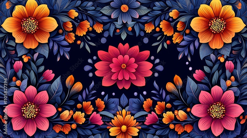 Vibrant Indian Festival Inspired Floral Pattern Background with Neon Rangoli Designs Vibrant Indian Festival Inspired Floral Pattern Background with Neon Rangoli Designs