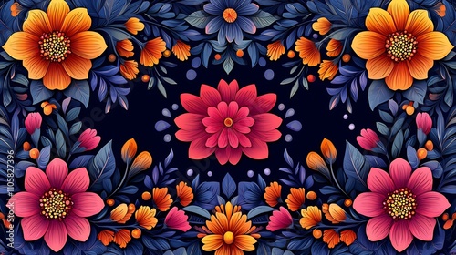 Vibrant Indian Festival Inspired Floral Pattern Background with Neon Rangoli Designs