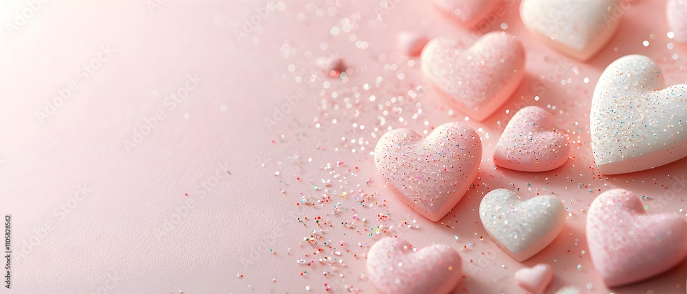Fototapeta premium A bunch of pink hearts are flying in the sky