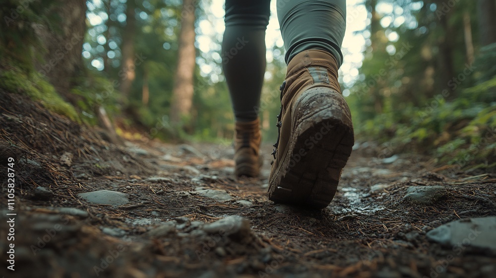 Hiking Boots on a Forest Trail: A Pacific Northwest Adventure. AI Generated Hiking Boots on a Forest Trail: A Pacific Northwest Adventure. AI Generated