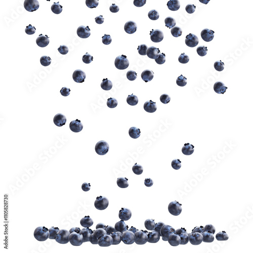Blueberry falling on transparent background. PNG high resolution image.