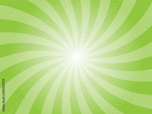 Green sunburst background. Lawn green radial retro glowing rays banner. Abstract retro whirlwind starburst vector abstract background. Twisted radial illustration.