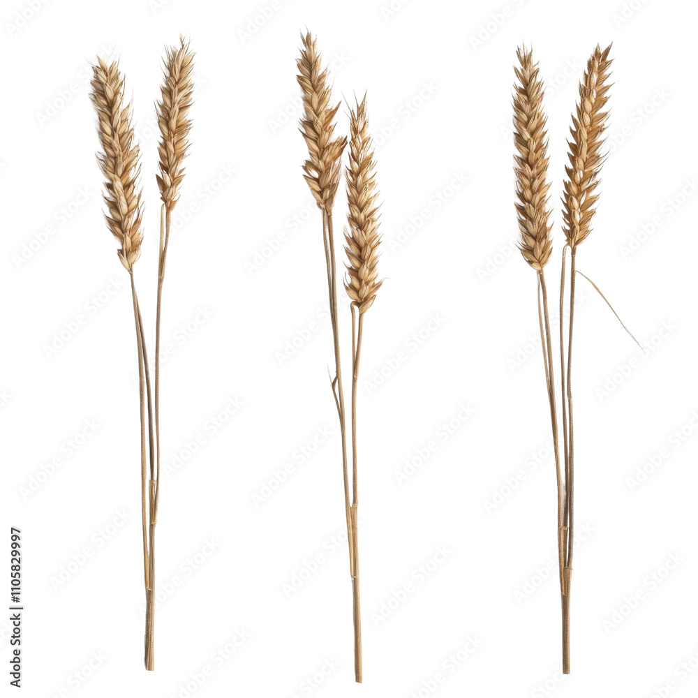 Set of realistic dry wheat spikelets on transparent background. Set of realistic dry wheat spikelets on transparent background.