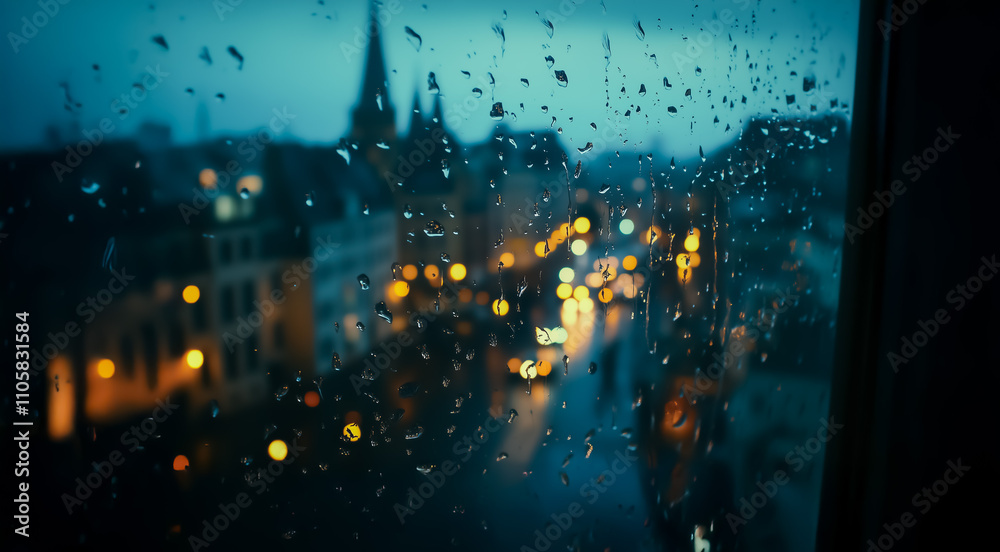 Rain droplets creating intricate patterns on a windowpane during a rainy evening in the city, lights reflecting in the background. Rain droplets creating intricate patterns on a windowpane during a rainy evening in the city, lights reflecting in the background.