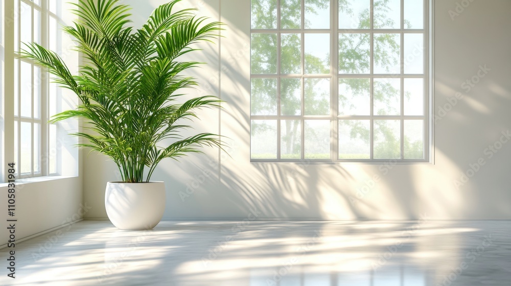 A minimalist room with a single plant on a windowsill, bathed in soft natural light, symbolizing tranquility A minimalist room with a single plant on a windowsill, bathed in soft natural light, symbolizing tranquility