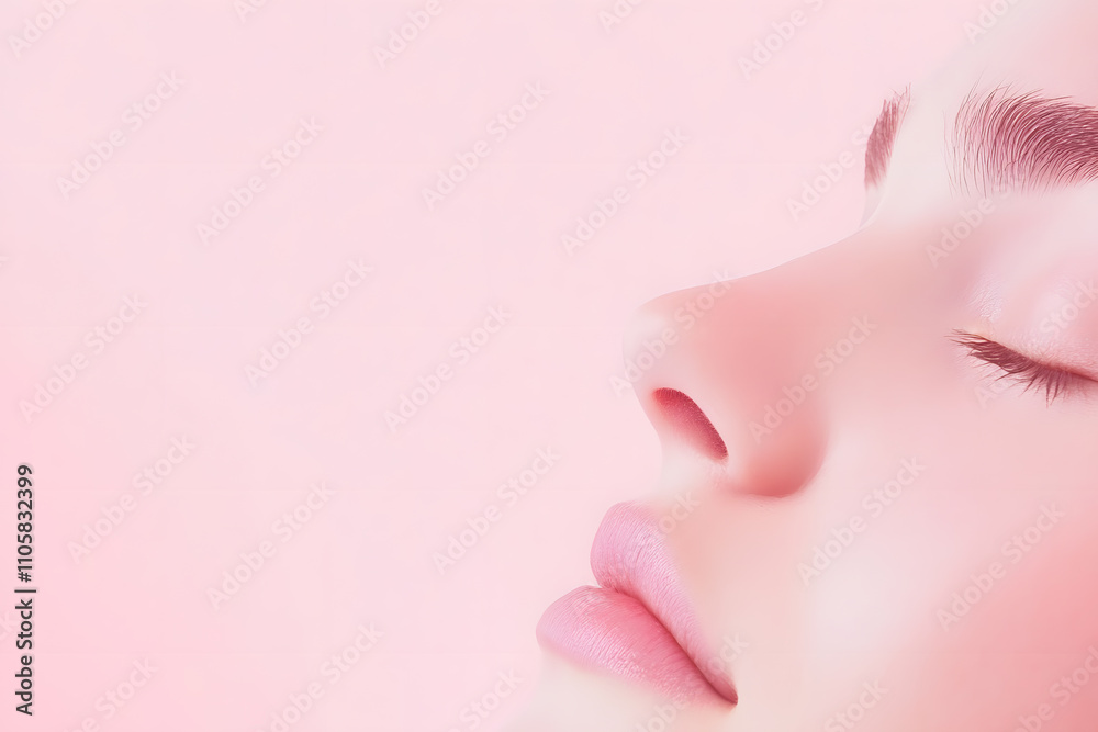 Close-up of a serene female face studio setting portrait photography soft light environment calm mood beauty concept Close-up of a serene female face studio setting portrait photography soft light environment calm mood beauty concept