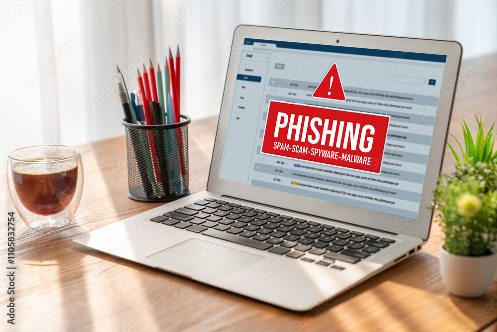 Cyber security software show alert of cyber attack for protection snugly. Danger from virus, phishing and cyber fraud.