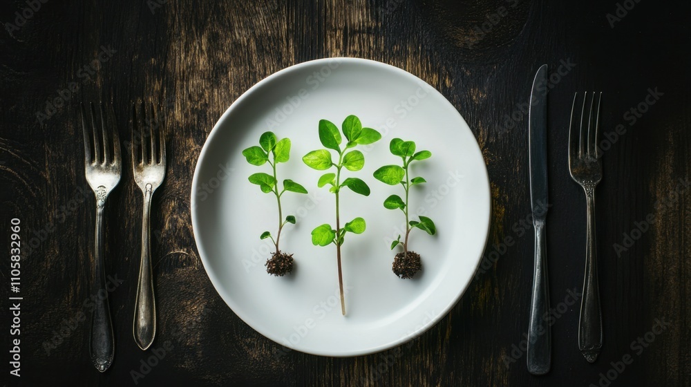 A plate with sprouting plants representing global startups, surrounded by utensils, symbolizing innovation and growth A plate with sprouting plants representing global startups, surrounded by utensils, symbolizing innovation and growth